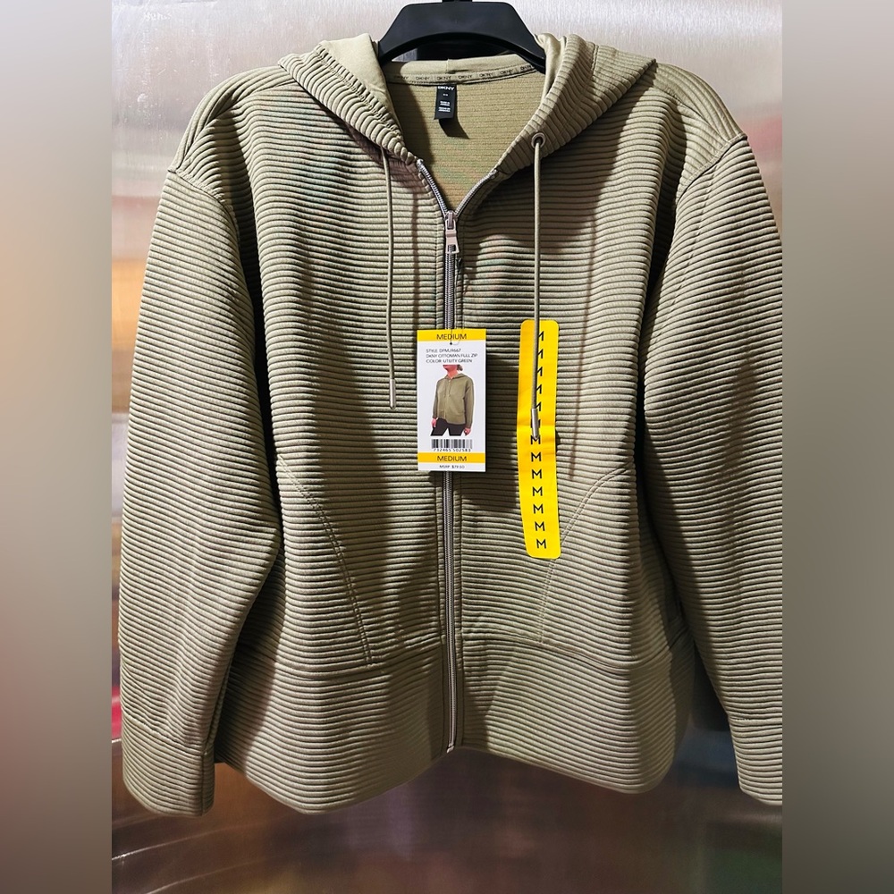 DKNY✨💚🤎 Sage Green Ribbed Zip-Up Hoodie